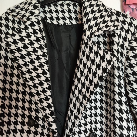 Loose Houndstooth Women Trench Coat Elegant Lapel High-end Fashion Office Jacket - Picture 6 of 12